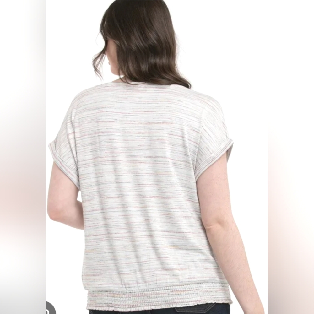 Ricki’s Women’s Cream Heather Extended Sleeve Smock Bottom Top Size Small
